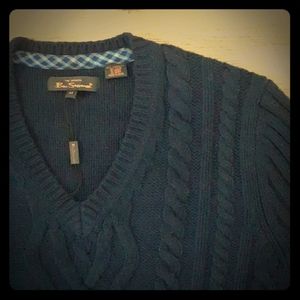 Ben Sherman blue cable knit v neck sweater